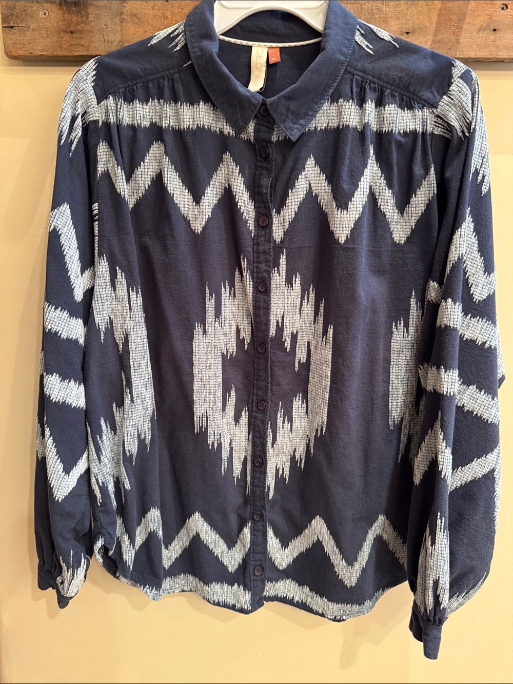 Pilcro Navy and White Ikat-Style Button-Down Shirt